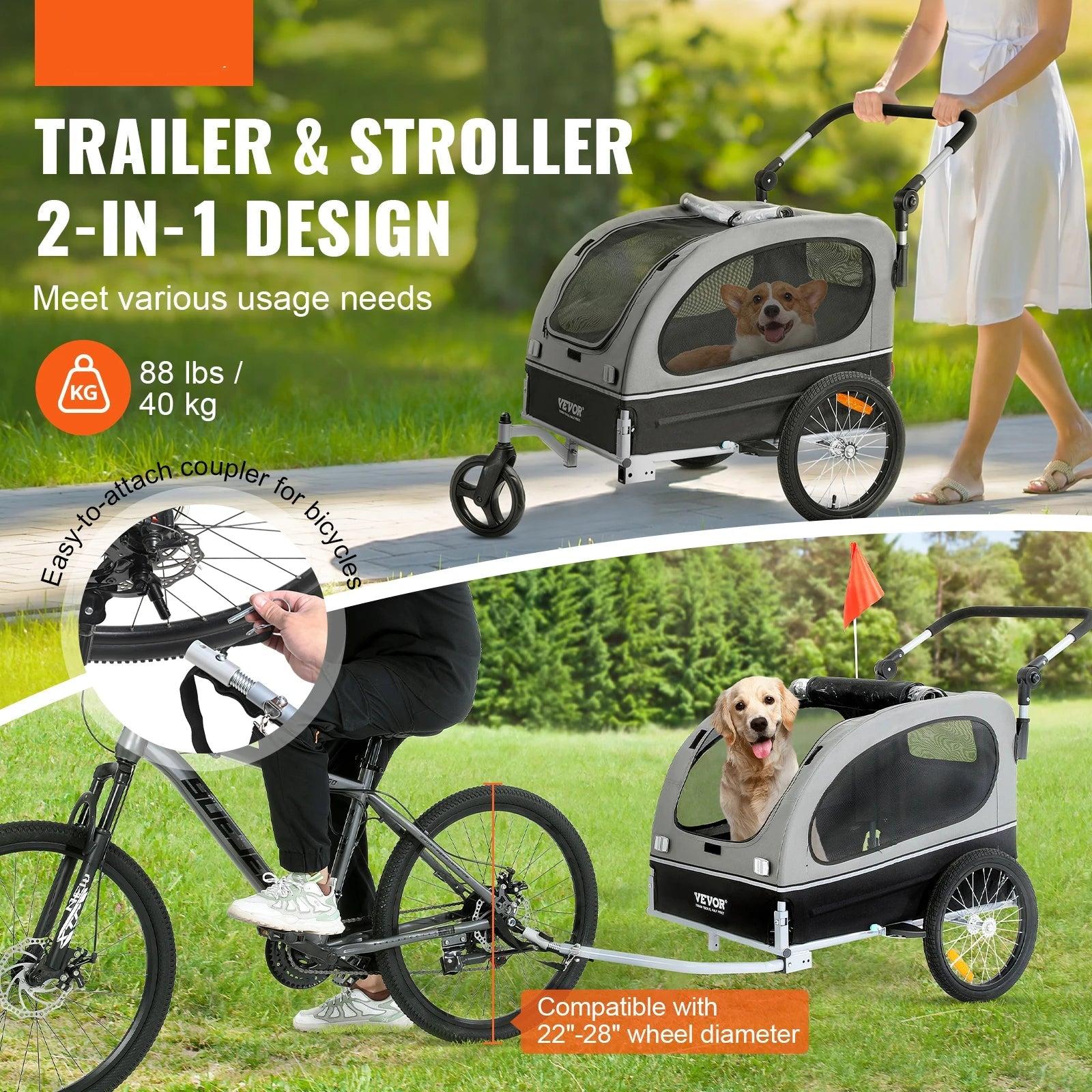 Hundebaby-Buggy - Hundeanhänger - Hunde-Buggy - Klappbar - 2-in-1 Hundeanhänger & Buggy - für Abenteuer