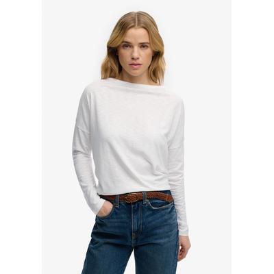 Langarmshirt SUPERDRY "STUDIOS BOAT NECK SLUB LS TOP", Damen, Gr. XL, weiß (optic), Single Jersey, Obermaterial: 60% Baumwolle, 40% Lyocell, unifarben, oversize normal, Rundhals, Shirts Langarmshirt, Baumwollmischung, oversize