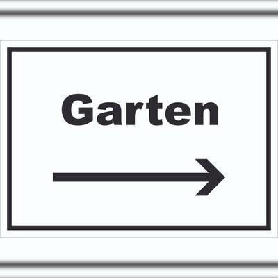 HB-Druck Garten Schild mit Text und Richtungspfeil rechts Blumen Rasen waagerecht A5 (148x210mm)