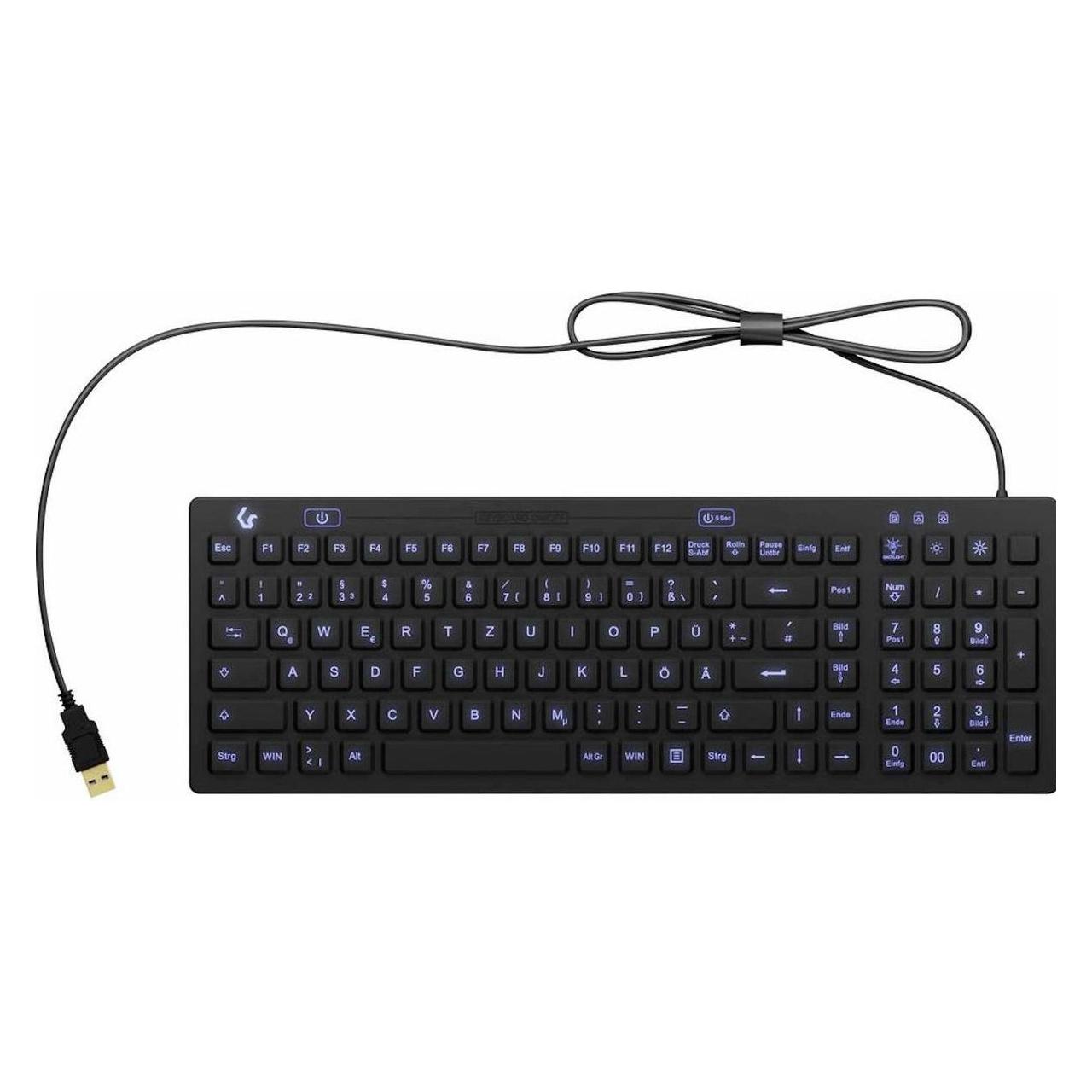 KeySonic Industrietastatur, USB, Beleuchtet, Silikon, schwarz, Wasser und Staub geschützt IP68, DE Layout (DE, Kabelgebunden) (KSK-6031INEL-B (DE))