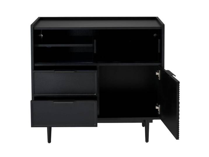 Flora Grace Sideboard 80 cm in Schwarz mit Glastür und LED-Beleuchtung, 80x80x35 cm, Kleinmöbel, Kommoden, Sideboards