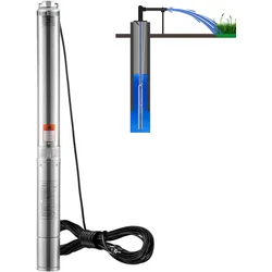 VEVOR Tiefbrunnen-Tauchpumpe, 2 PS/1500 W, 230 V/50 Hz, 9,8 m3/h Durchfluss, 108 m Förderhöhe, mit 9,1 m Stromkabel, Edelstahl-Wasserpumpen für Industrie, Bewässerung und Heimgebrauch, IP68-Wasserschutzklasse