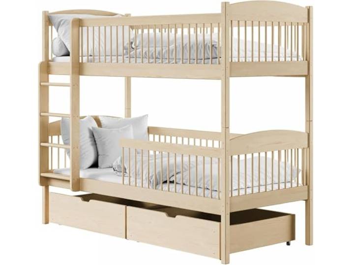 Kids Collective Hochbett Kinder, Etagenbett, Kinderbett Massives Kiefernholz, 2 Schubladen, sicher & funktional Größen: 80x180, 90x190, 90x200 cm 90x190 cm von 4. bis 18. Lebensjahr Natur