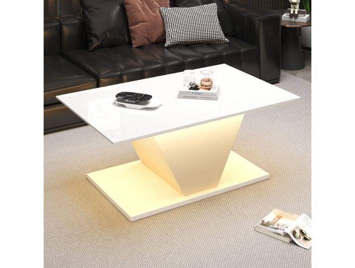 Table basse - MODERNLUXE - 100x50x46 cm - Éclairage LED - Finition brillante - Blanc