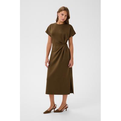 Midikleid SAINT TROPEZ "TheoSZ Dress", Damen, Gr. S, N-Gr, schwarz earth, Strick, Obermaterial: 52% Polyester, 43% Viskose, 5% Elasthan, unifarben, Midi, Rundhals, Kleider Midikleid, Materialmix, Fitted