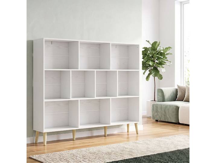 HOMCOM Bibliothèque 3 Niveaux 10 Cubes Bois Massif 140x107cm Blanc