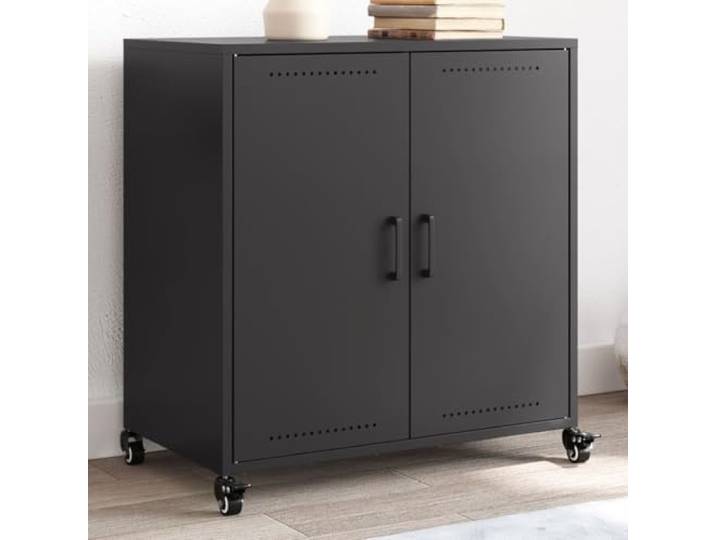 HEFZGDB Stabiles Sideboard aus Stahlblech in Schwarz Modernes Sideboard mit Rollen flexibel beweglich Pflegeleichtes für Wohnzimmer Stahl Schrank 68x39x72 cm
