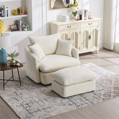 Upholstered Oversized Swivel Accent Chair with Ottoman