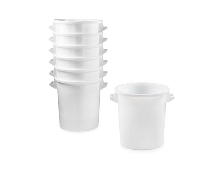 50 Liter Kunststofftonne mit Griffen + Deckel, lebensmittelecht, stapelbar, Stabiler Eimer, Plastiktonne, Rundbehälter, Universaltonne, Allzweckeimer, Vorratstonne, Futtertonne, Mülltonne, Weiß 7X