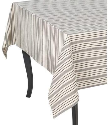 "French Home 71"" x 119"" Black and Cream Multi-Striped Tablecloth - 71"" x 119"""