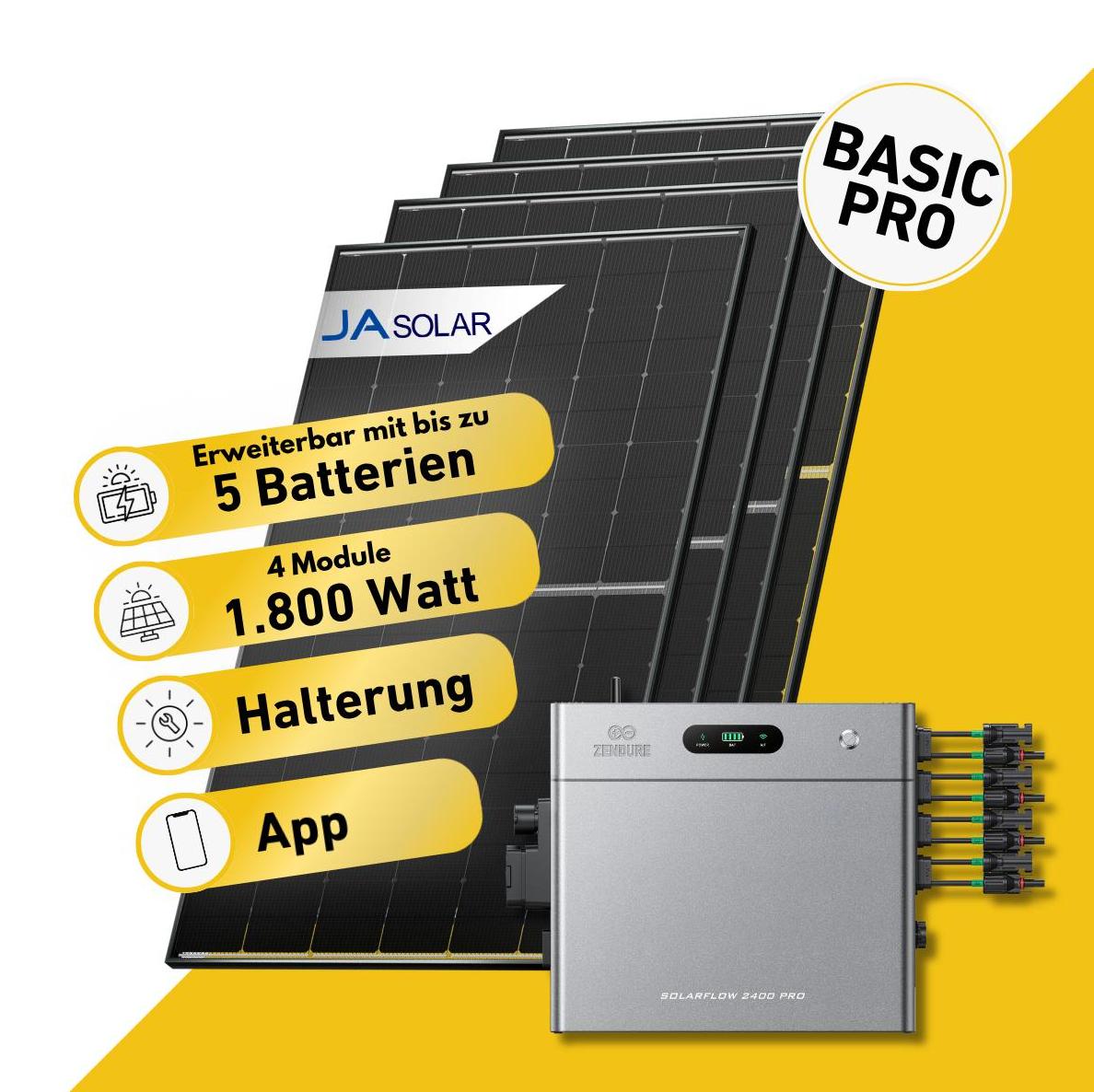 Balkonstrom Balkonkraftwerk 1820W Solaranlage mit Speicher | 2xSolarmodul Bifazial | Zendure SolarFlow 2400 Pro