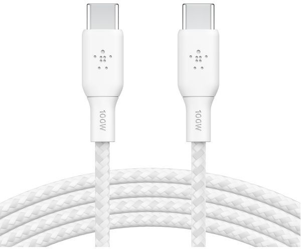 Belkin Braided USB-C to USB-C Cable, 100W, 2 m - White