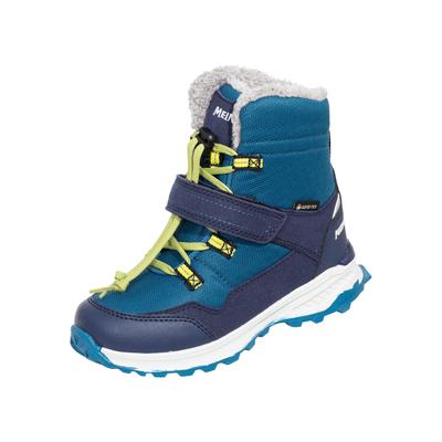 Outdoorwinterstiefel MEINDL "Meindl Snowstorm Junior GTX petrol/marine", Kinder, Gr. 37, blau (petrol), Mesh, Veloursleder, mehrfarbig, Schuhe Outdoorwinterstiefel, Herausnehmbares Best-Fit-Fußbett für optimale Passform bei Kinderfüßen