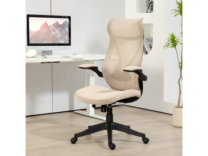 HOMCOM Chaise Bureau Réglable Dossier Inclinable Beige