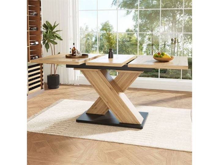 Table Carrée Extensible Salle à Manger Piètement X Original Espace Spacieux 4-8 Personnes Réunions Familiales TABLE A MANGER SEULE