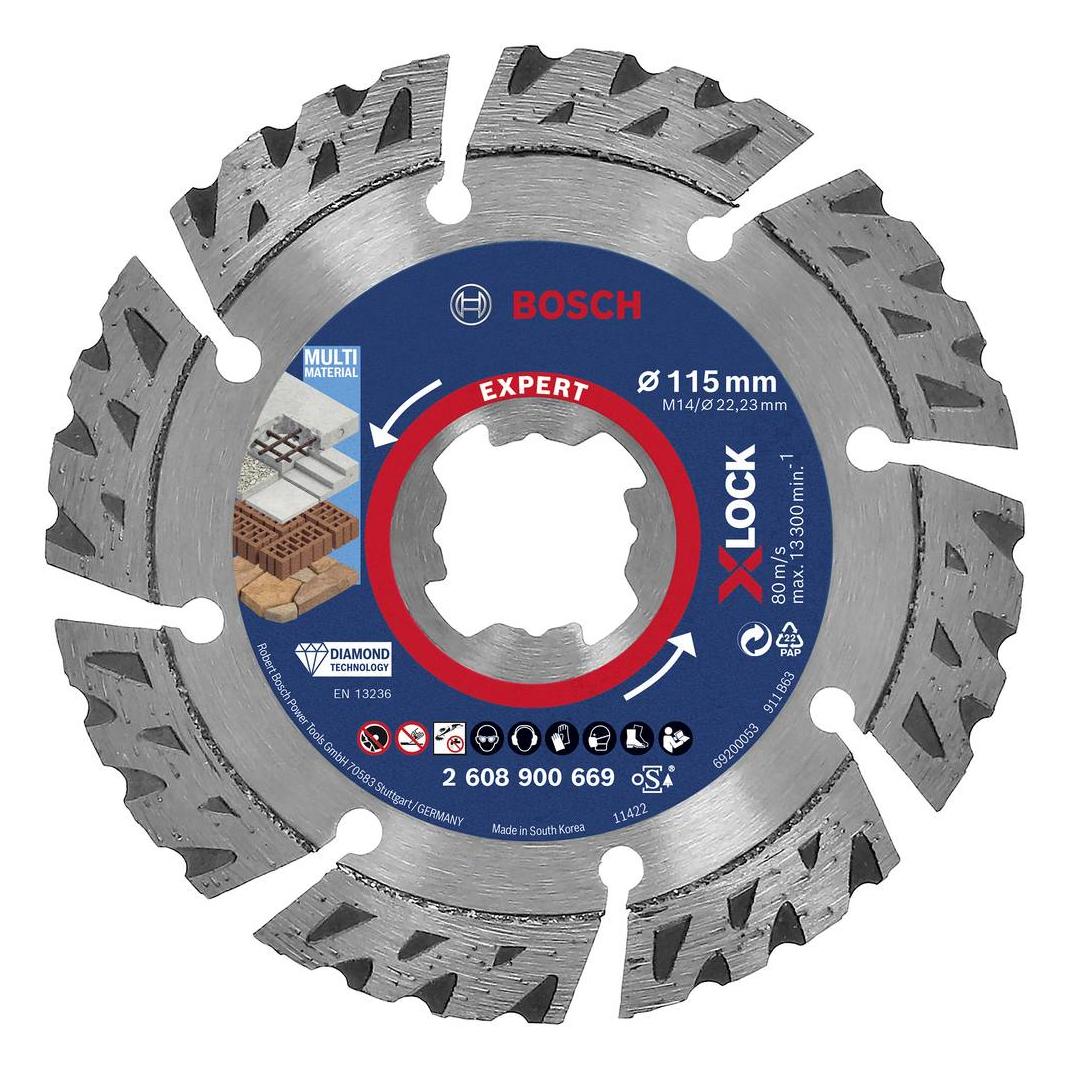 Bosch Professional Zubehör EXPERT MultiMaterial X-LOCK Diamanttrennscheiben, 115 x 22,23 x 2,4 x 12 mm (2608900669)