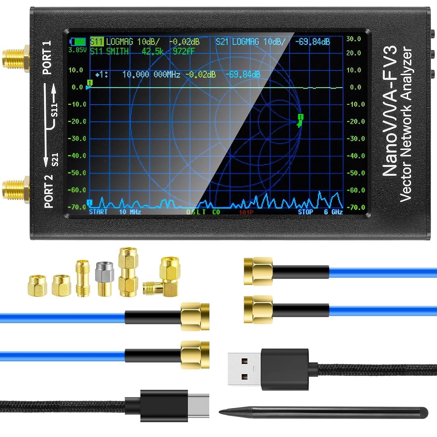 Dripio Vectornetwerkanalyseapparaat (VNA), 1 MHz–6 GHz, 4,3 inch touchscreen, antenne-analysator