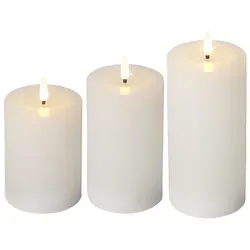 LED Kerzenset LINA Echtwachs flackernde Flamme Wachsspiegel Timer weiß 3 Stück