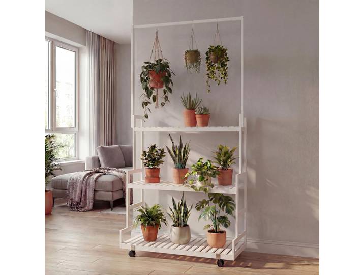 Étagére À Plantes En Bambou Hwc-q33\, Étagére En Escalier Pour Fleurs\, Tige Avec 3 Étagéres Et Roulet