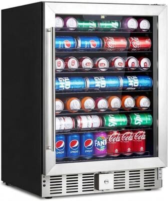 YUN "24"" Beverage Refrigerator, 5.1 Cu.Ft Drink Cooler with Glass Door & Temp Control"