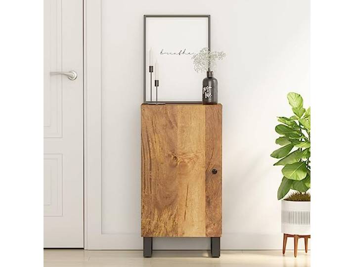 LPERTGFHU Sideboard mit Tür aus Mangoholz & Eisen 40x31x75 cm Kommode Massivholz, Individuelle Türanschlag-Montage, Platzsparend, Robust