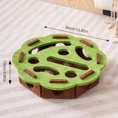 Inspire Picks Interactive Felt Cat Puzzle Box Toy With Ball For Indoor Exercise And Enrichment green Flower