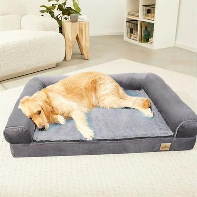 Uplifted Goods Large Orthopedic Dog Bed With Bolster And Washable Cover grey l