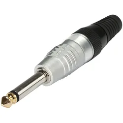 HICON Klinke (6,3mm) 2-pol Metall-Löttechnik-Stecker, Pin vernickelt mit Goldtip, gerade, Silbermatt-Finish