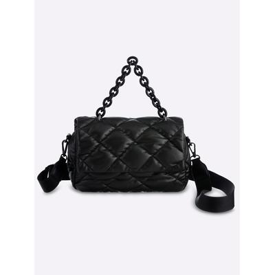 Umhängetasche HEINE, Damen, Gr. B/H/T: 27,5cm x 16cm x 9cm, schwarz, Kunststoff, Metall, Viskosemischung, unifarben, Taschen Umhängetasche