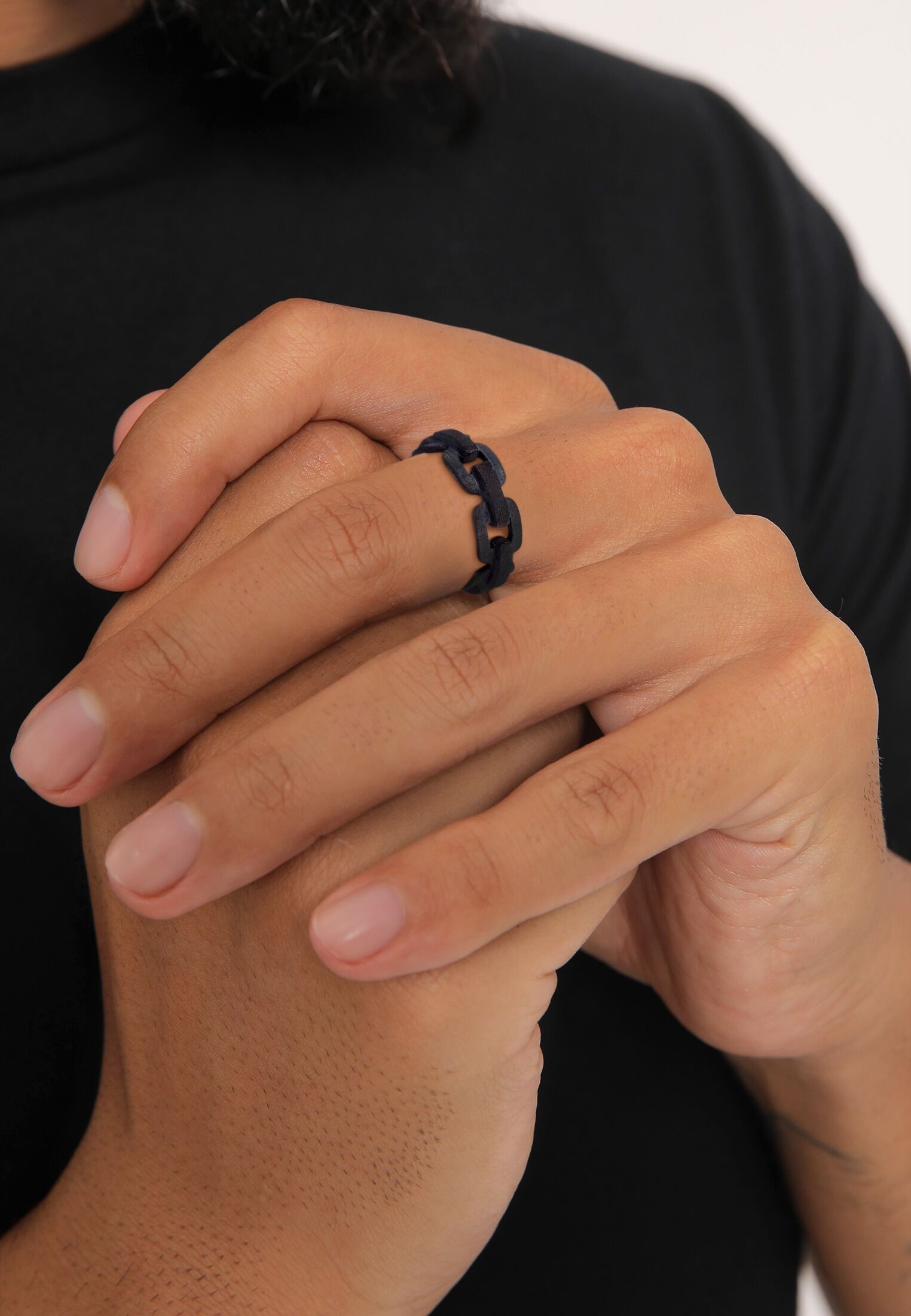Silberring KUZZOI "Ring Herren Anker Kettenring Trend 925 Silber" Gr. 54, schwarz, Fingerringe, Herren, 54, Silber 925 (Sterlingsilber), Silberring
