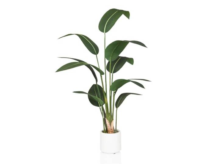 hjh OFFICE Plante Artificielle Oiseau de Paradis 150cm Grand Strelitzia Palmier Tropical Artificiel en Pot Blanc\, Plante décorative pour l'intérieur