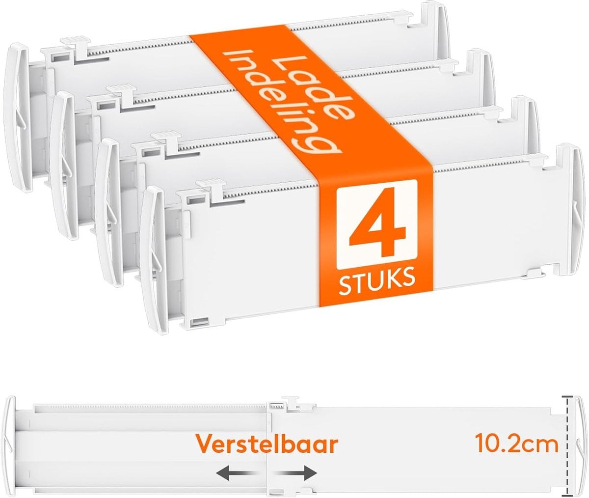 Thijox Verstelbare Ladeverdelers - 4 Stuks - Wit - H: 10,2 cm, L: 35-56 cm