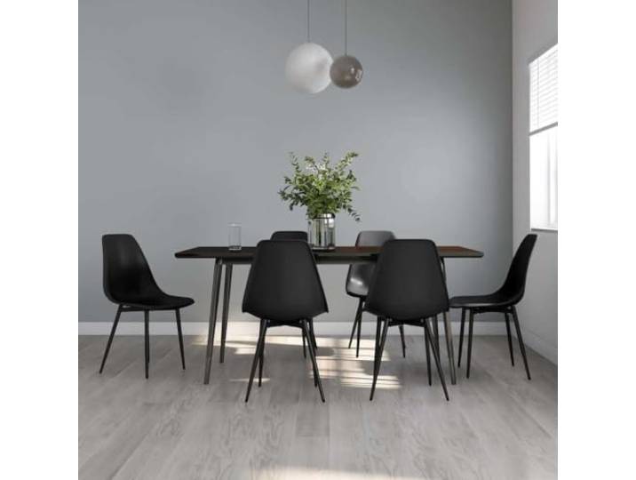 NLQMSU Esszimmerstühle, 6 Stück, aus Polypropylen, Schwarz, mit Füßen Ergonomische gebogene Rückenlehne, minimalistisches Design, leicht zu reinigen, Kapazität 110 kg, täglicher Gebrauch