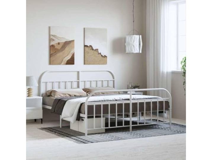 KFPOERTFGD Metallbettgestell 183x213 cm Weiß, Stabiler Bettrahmen mit Kopf- und Fußteil, Schlafzimmer Möbel aus pulverbeschichtetem Stahl