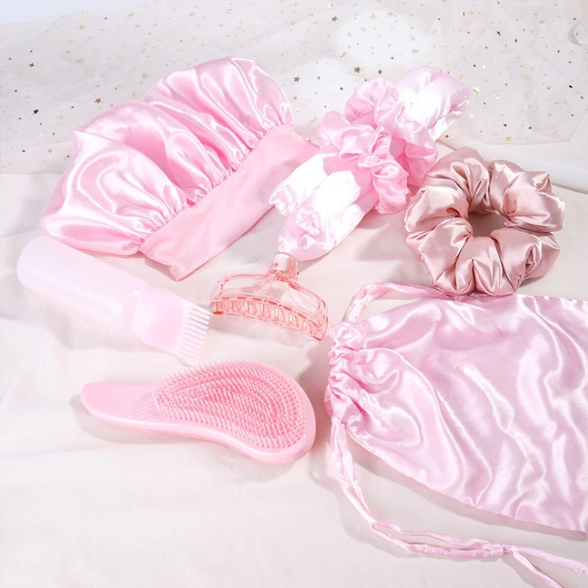 INF Princess Pink wärmefreies Lockenwickler-Schlafhauben-Set, 9-teilig — Polyester+Kunststoff, Sanftes Overnight-Styling und