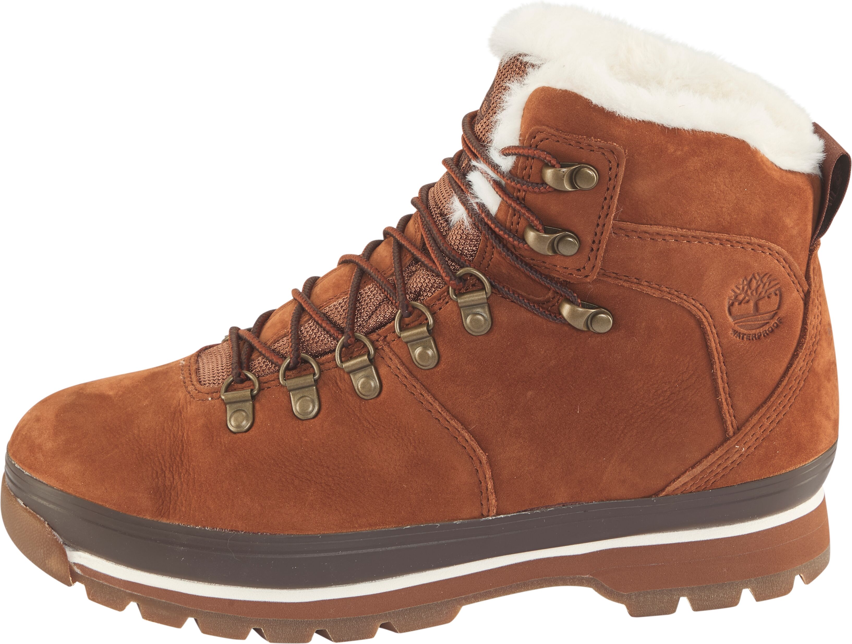 Wanderschuh TIMBERLAND "Euro HikerMID WARM WATERPROOF BOOT", Damen, Gr. 38,5, braun (saddle), Leder, Schuhe Wanderschuh, Winterstiefel, Schnürstiefel, Winterschuhe,wasserdicht&gefüttert saddle 38,5