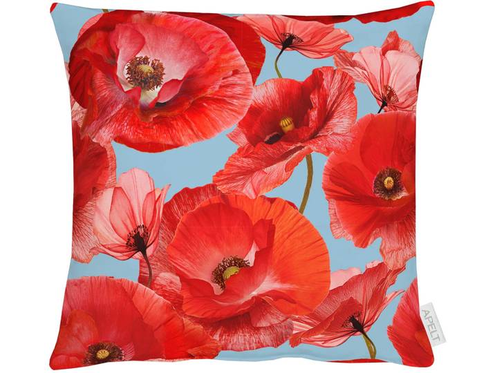 Dekokissen APELT 7702 Gr. 1, bunt (rot, blau, weiß, gemustert), B:40cm L:40cm, Baumwolle, Dekokissen_Sitzkissen_Kissenhüllen, Dekokissen, mit Mohnblüte, Kissenhülle ohne Füllung, 1 Stück