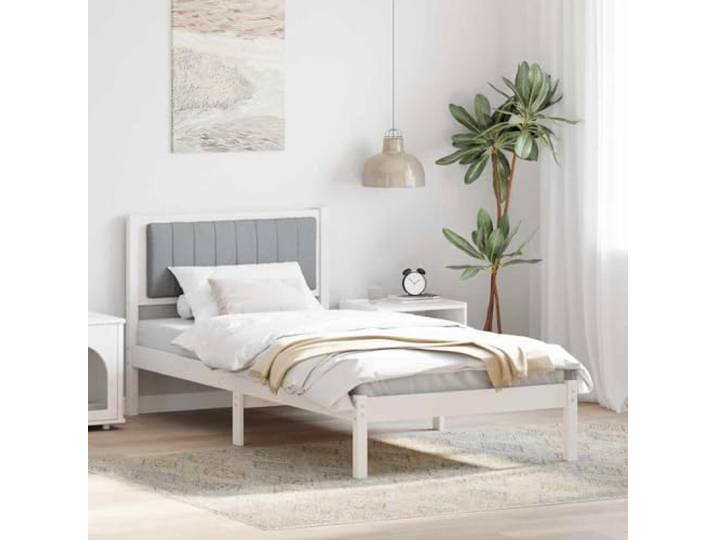 YNGBHFNOP Kiefernholz Stabilität Modernes Design 90 x 200 cm Weiß Bettgestell mit gepolstertem Kopfteil Hellgrau 90x200 cm Massivholz Einzelbett mit Lattenrost Modernes Design Stabiles