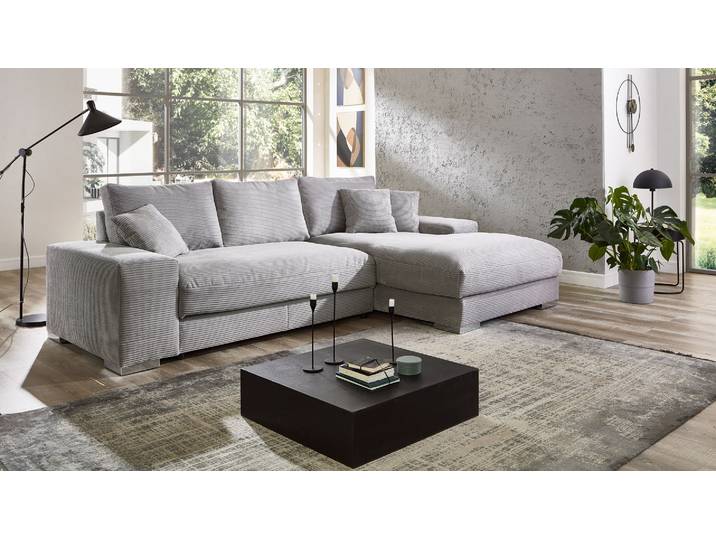 Ecksofa Soft in Stoff Cord mit Rückenkissen