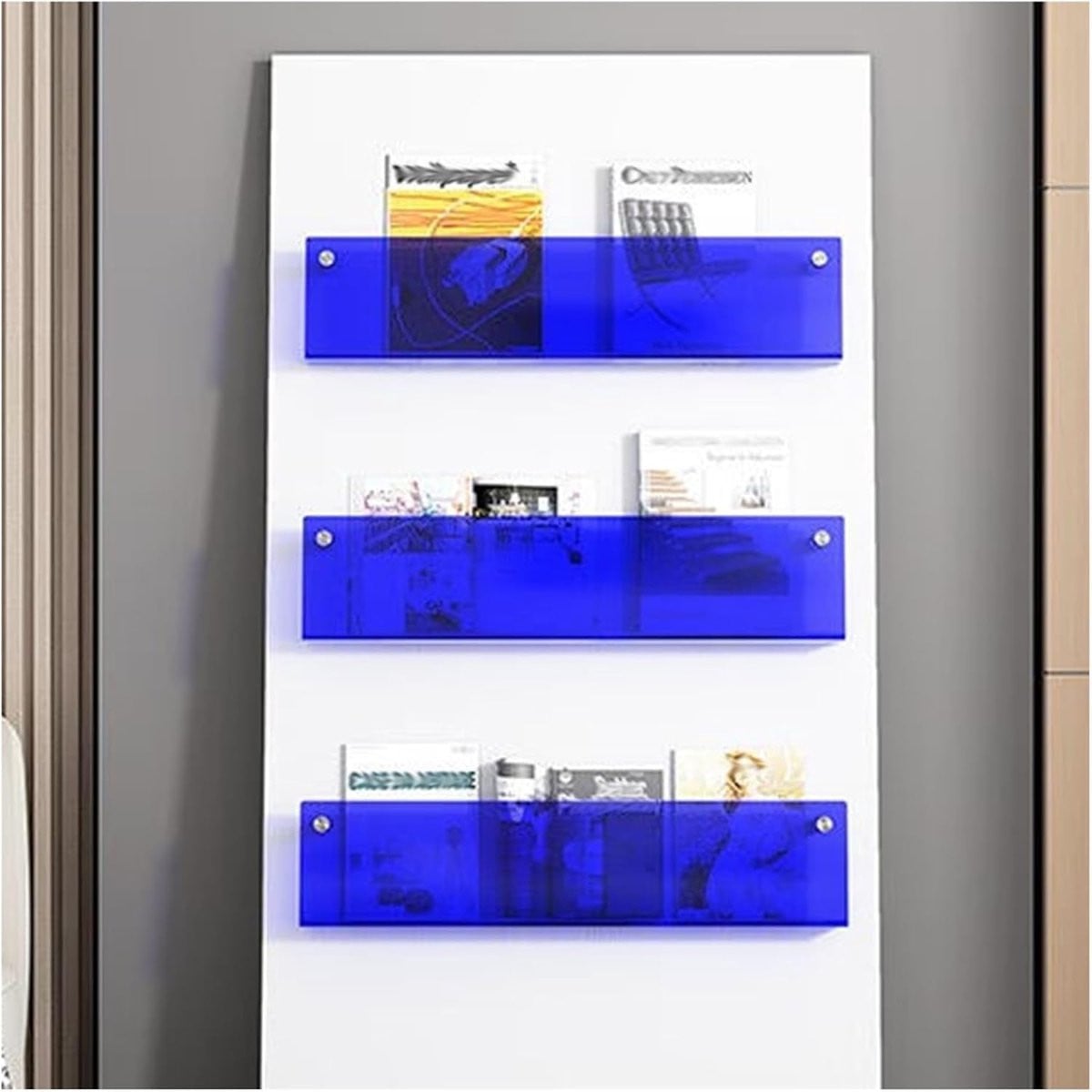 Blauwe Acryl Tijdschriftenhouder voor Wandmontage - 40 cm breed