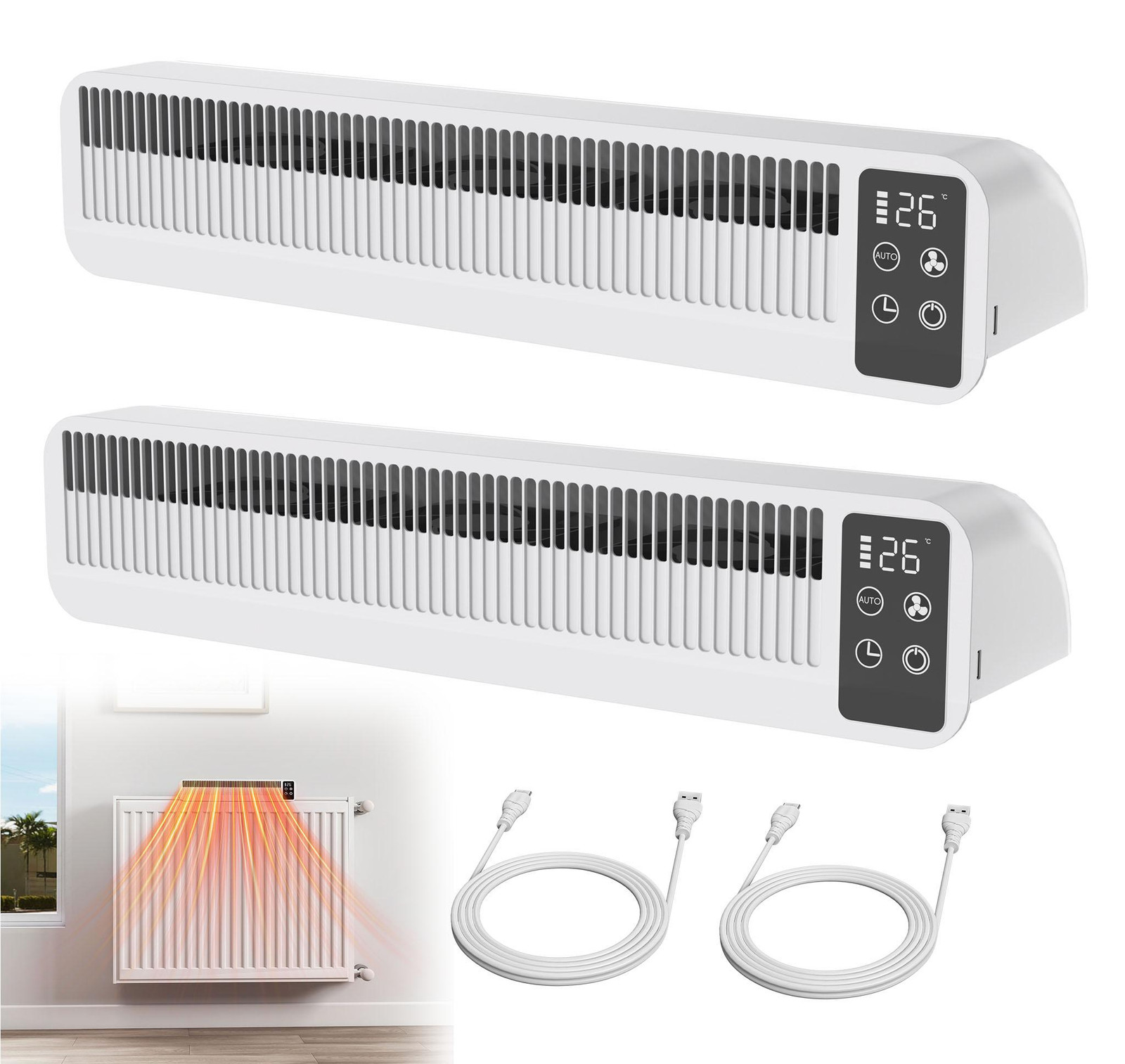 YARDIN Draadloze verwarmingsventilator set van 2, 5200mAh batterij, 3W stroomverbruik