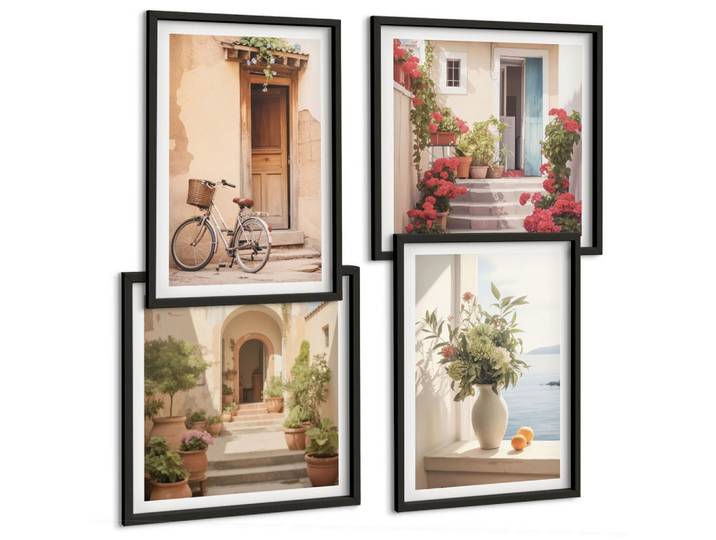BILDER SET 4er Set - 50x50 cm & 40x60 cm Schwarzer Rahmen - Charmante Küstenstraßen