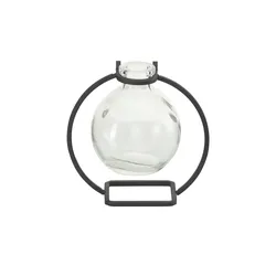Vase mit Metallständer   , transparent/klar , Glas,Metall , Maße (cm): B: 11,8 H: 11,6 T: 7.6