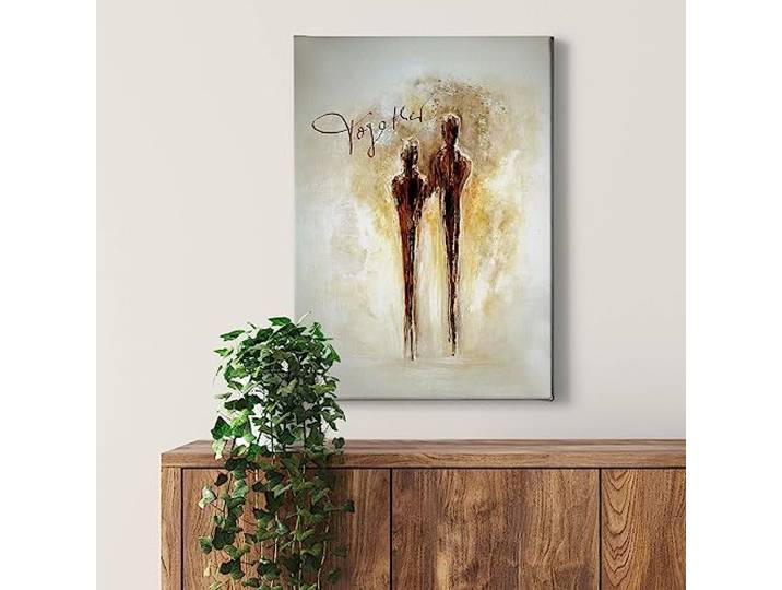 A.S. Création Leinwandbild Liebespaar - Kunstdruck gold creme - 50x70 Hochformat - Wanddekoration Schafzimmer - Bild auf Keilrahmen