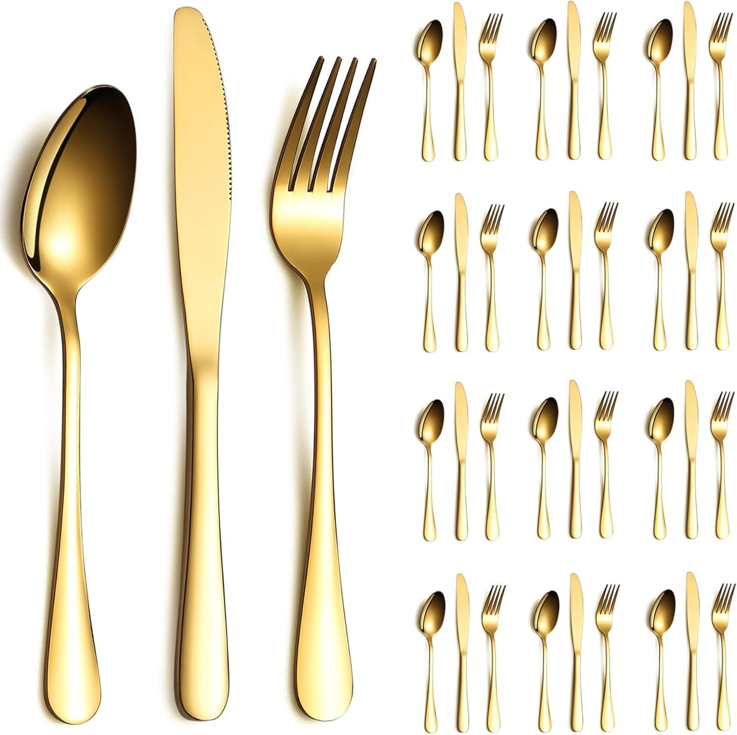 36-delige gouden bestekset van roestvrij staal voor 12 personen