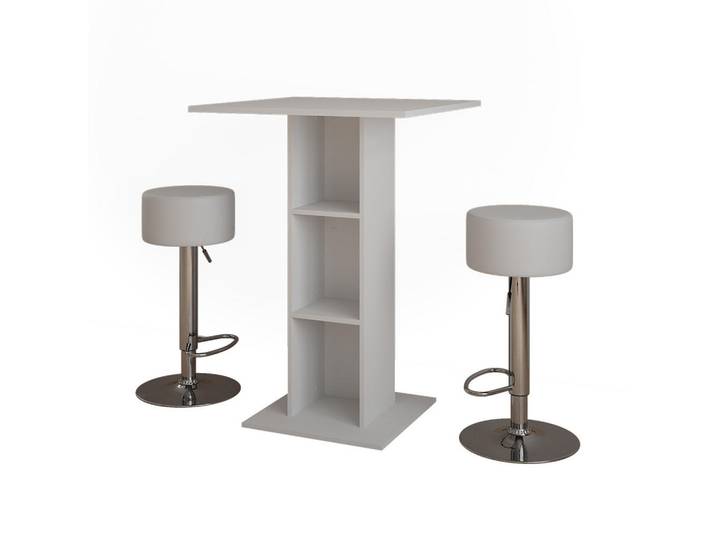 Vicco Bartisch-Set Repose Weiß 75 x 75 cm mit 2 Barhockern, Holzwerkstoff, Rechteckig, 75x106x75 cm, Esszimmer, Barmöbel, Bartisch