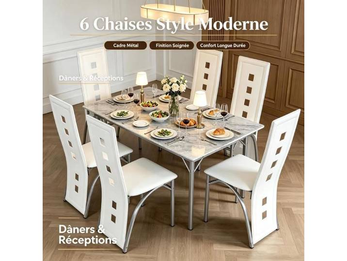 PIPIPOXER Lot de 6 Chaises Salle à Manger Simili Cuir Blanc Dossier Haut Ajouré Grand Maison Élégant raffiné pour salon