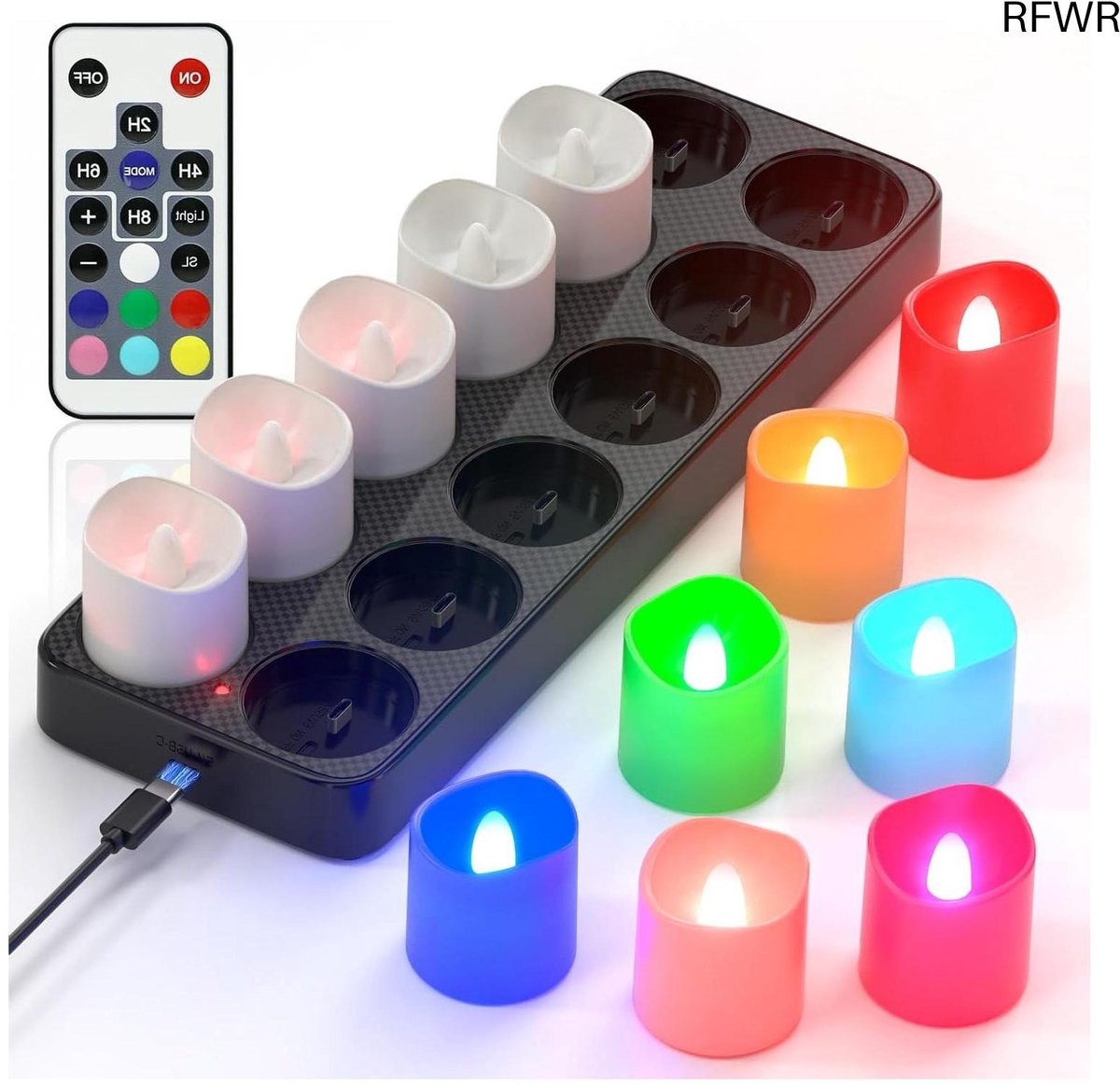 RFWR Oplaadbare RGB LED Kaarsen Set van 12 stuks met afstandsbediening voor decoratie