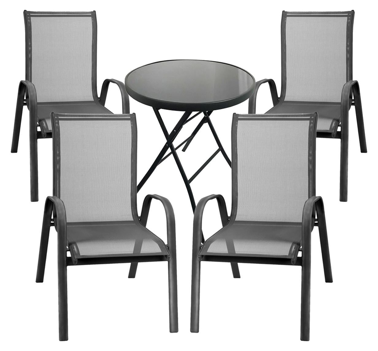 Mojawo 5-delige bistroset voor balkon en tuin met tafel en 4 stapelbare stoelen