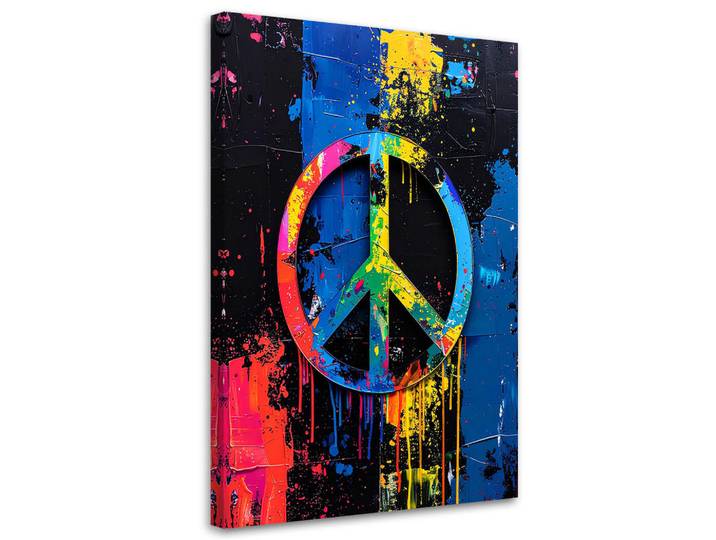 Feeby Leinwandbild Banksy Friedenssymbol Graffiti Street Art 60x90cm, Mehrfarbig, Abstrakt, Rechteckig, 60x90 cm, Bilder & Rahmen, Bilder, Leinwandbilder